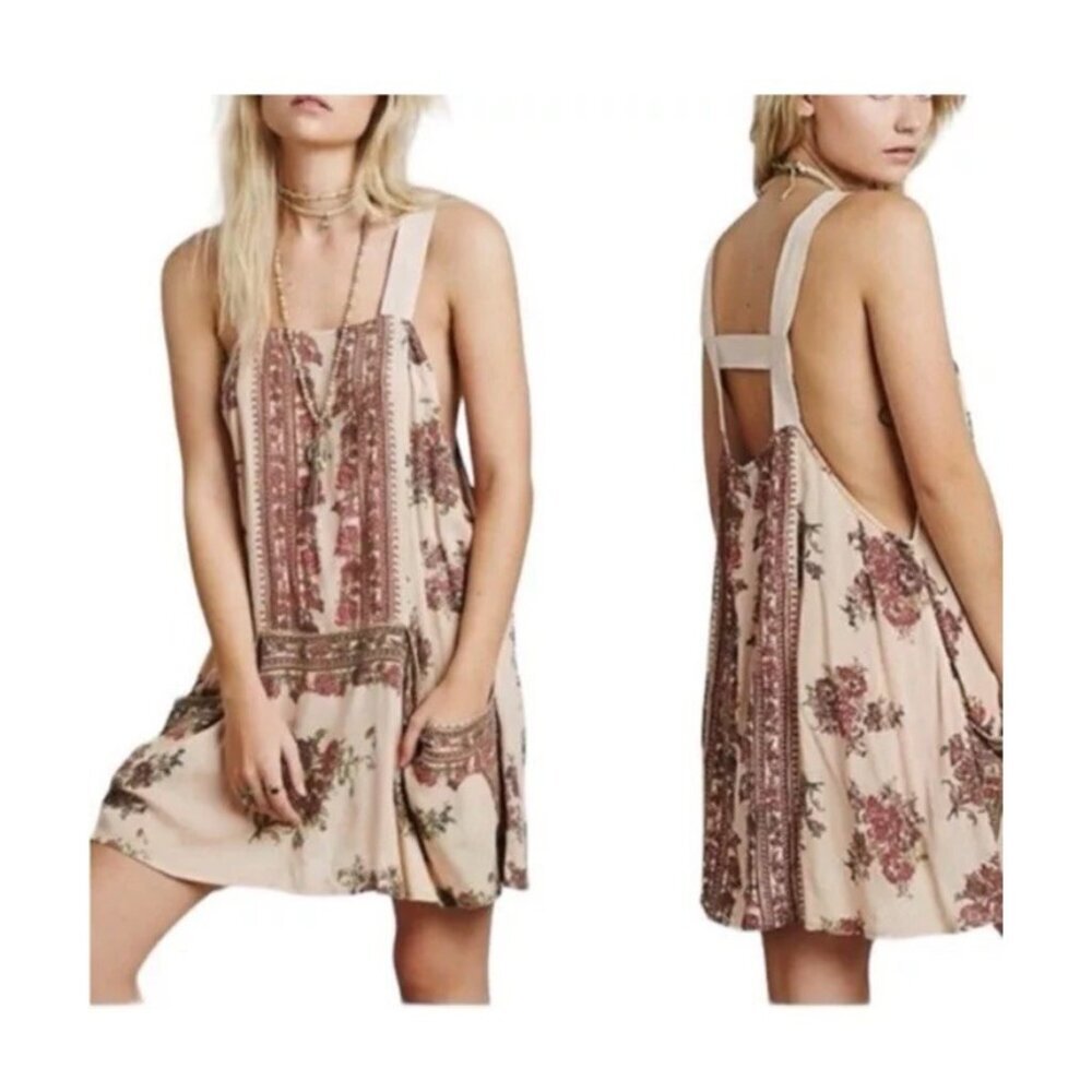 Free People Floral Print Tunic in Cream and Pink